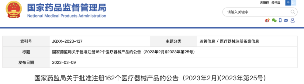 162个医疗器械获批上市